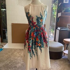 Modcloth Satin A-line High Neck Artistic Botanical Dress